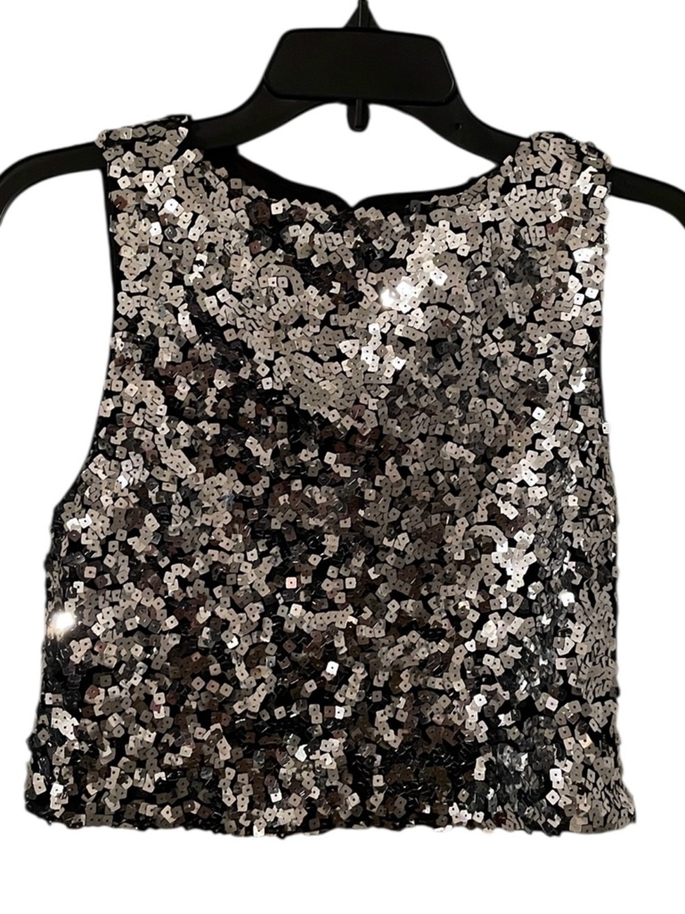 Reformation Women's Silver Gray Jenny‎ Sequin Sleeveless Crop Top Size XS